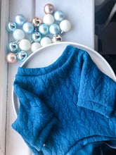 Load image into Gallery viewer, Bauble Blue Cable Knit Dog Jumper