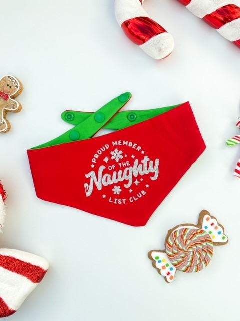 Naughty and Nice List Club Reversible Snap Bandana.