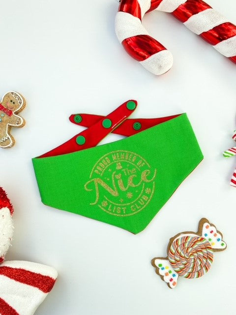 Naughty and Nice List Club Reversible Snap Bandana.