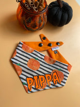 Load image into Gallery viewer, Personalised Pumpkin Stripes Reversible Bandana.