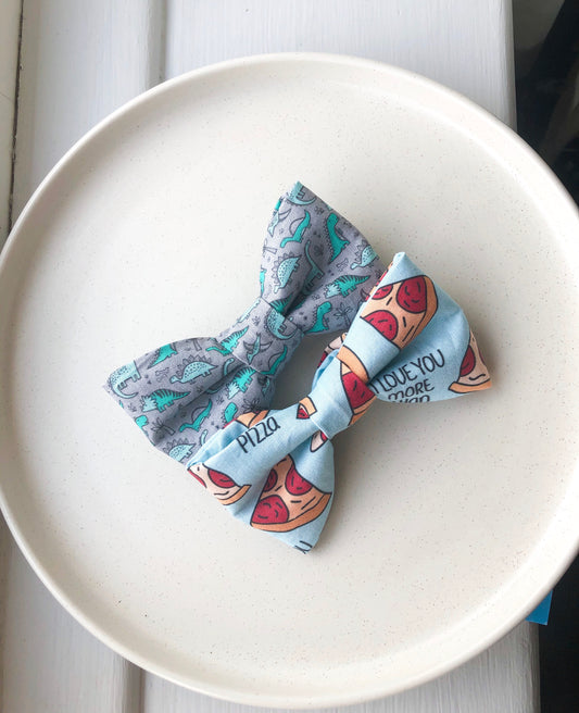 Dino and Pizza Fabric Bowties